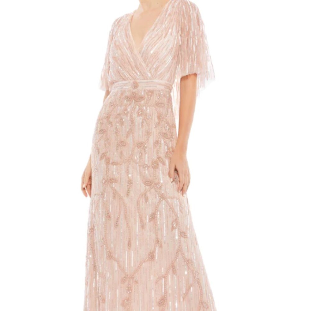 MAC DUGGAL 9064 EMBELLISHED CAPE SLEEVE TRUMPET BLUSH GOWN sz 6